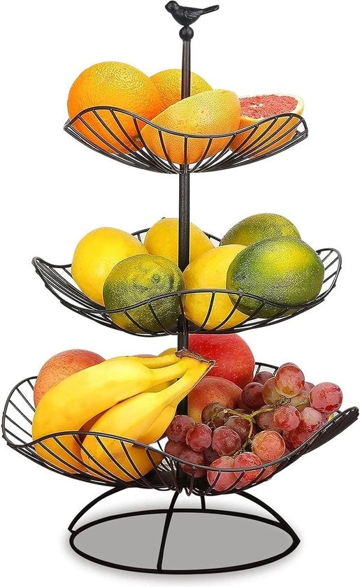 Fruitetagère 3 piani nero - contenitore frutta verdura - supporto frutta metallico - 31 cm 25 cm 20 cm