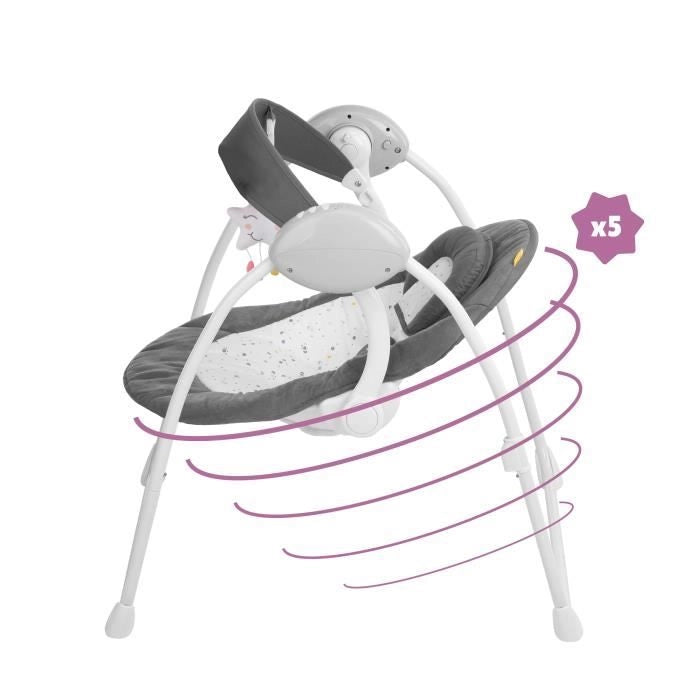 Altalena elettrica Comfort Badabulle - Pieghevole - Ultra compatta - Arco gioco rimovibile, Moonlight