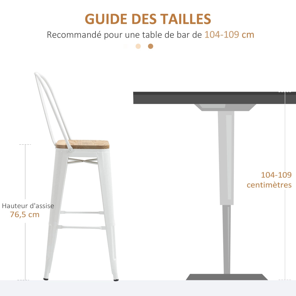Sgabello bar industriale con schienale e poggiapiedi ¨C Xylo ¨C metallo bianco altezza 76 cm set 4 pezzi