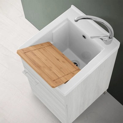 Mobile lavatoio 45x50 cm rovere bianco con vasca lavapanni in ceramica