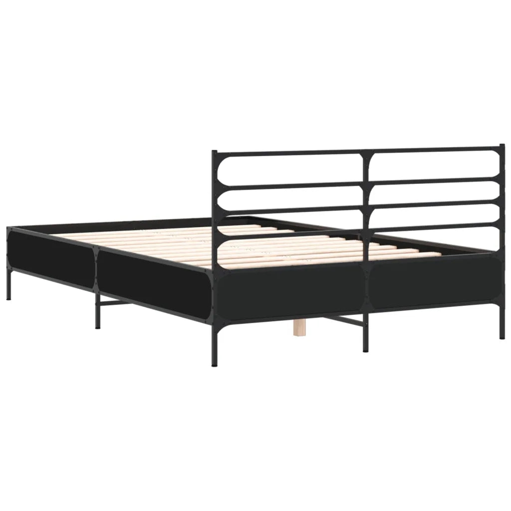 Giroletto-Struttura Letto Nero 140x200 cm in Legno Multistrato e Metallo 197401