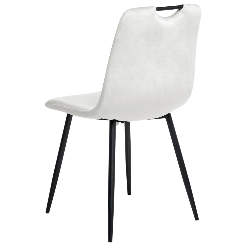 Set di 4 sedie da pranzo in velluto con gambe nere in ferro verniciato a polvere bianco sporco stile moderno
