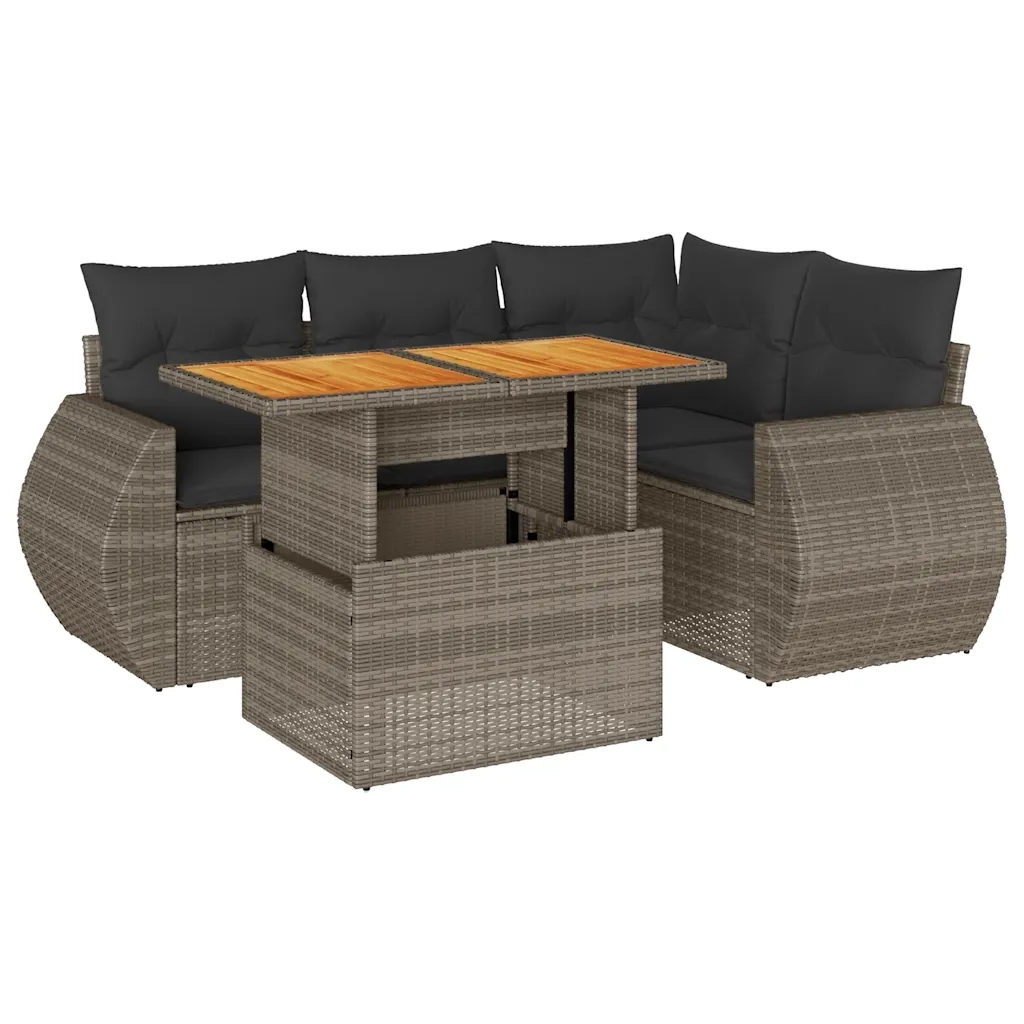 Set Divano da Giardino 5 pz con Cuscini Grigio in Polyrattan 3327259