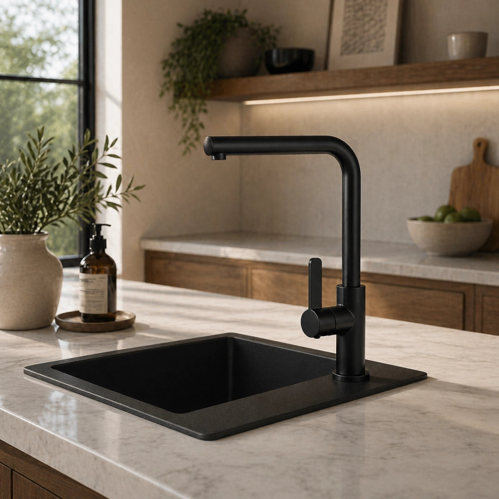 Rubinetto Cucina Nero Opaco Canna Alta Quadrata Girevole Miscelatore Lavello 94027