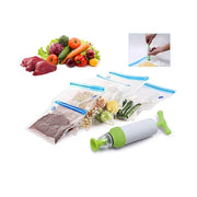 Trade Shop - Set Sacchetti Zip Sottovuoto Con Pompa A Mano 2 Clip Chiudi Buste Sigilla Chiudi -