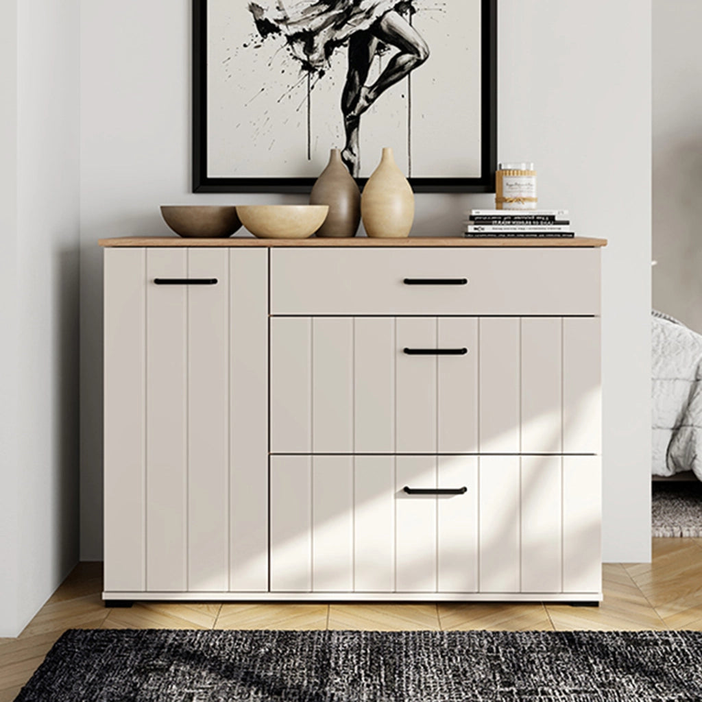 Madia Paro, Credenza 2 Ripiani, 117x40x86h cm Bianco Crema