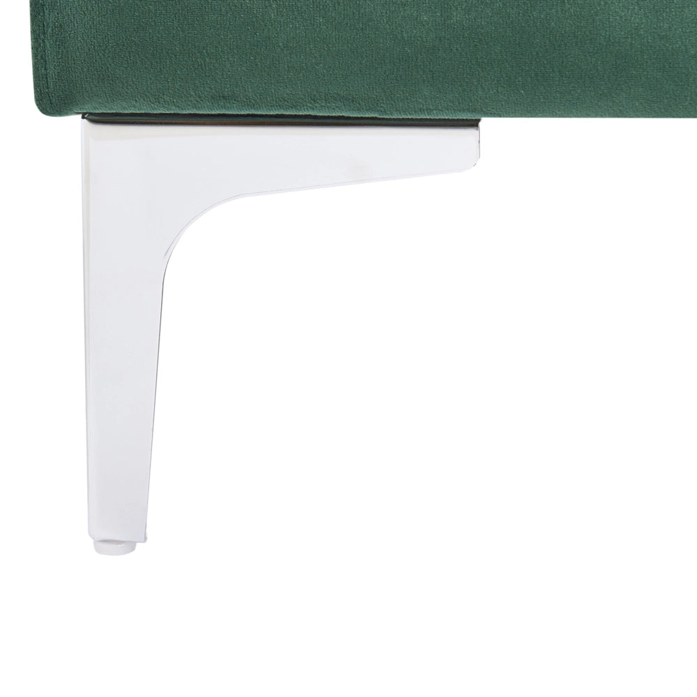 Ottomana con cuscino superiore in velluto verde ottomana Gambe in metallo argentato Stile glamour