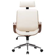 Sedia da Ufficio | Sedia Girevole con Poggiatesta Crema Similpelle e Legno Curvato