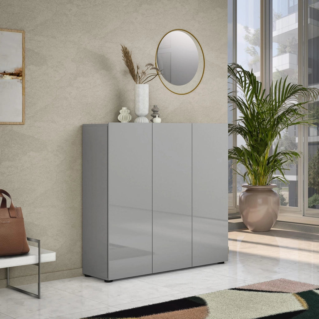 Scarpiera Alcazar, Mobile portascarpe, Armadio da ingresso multiuso, Mobiletto per calzature, Made in Italy, 120x34h115 cm, Grigio