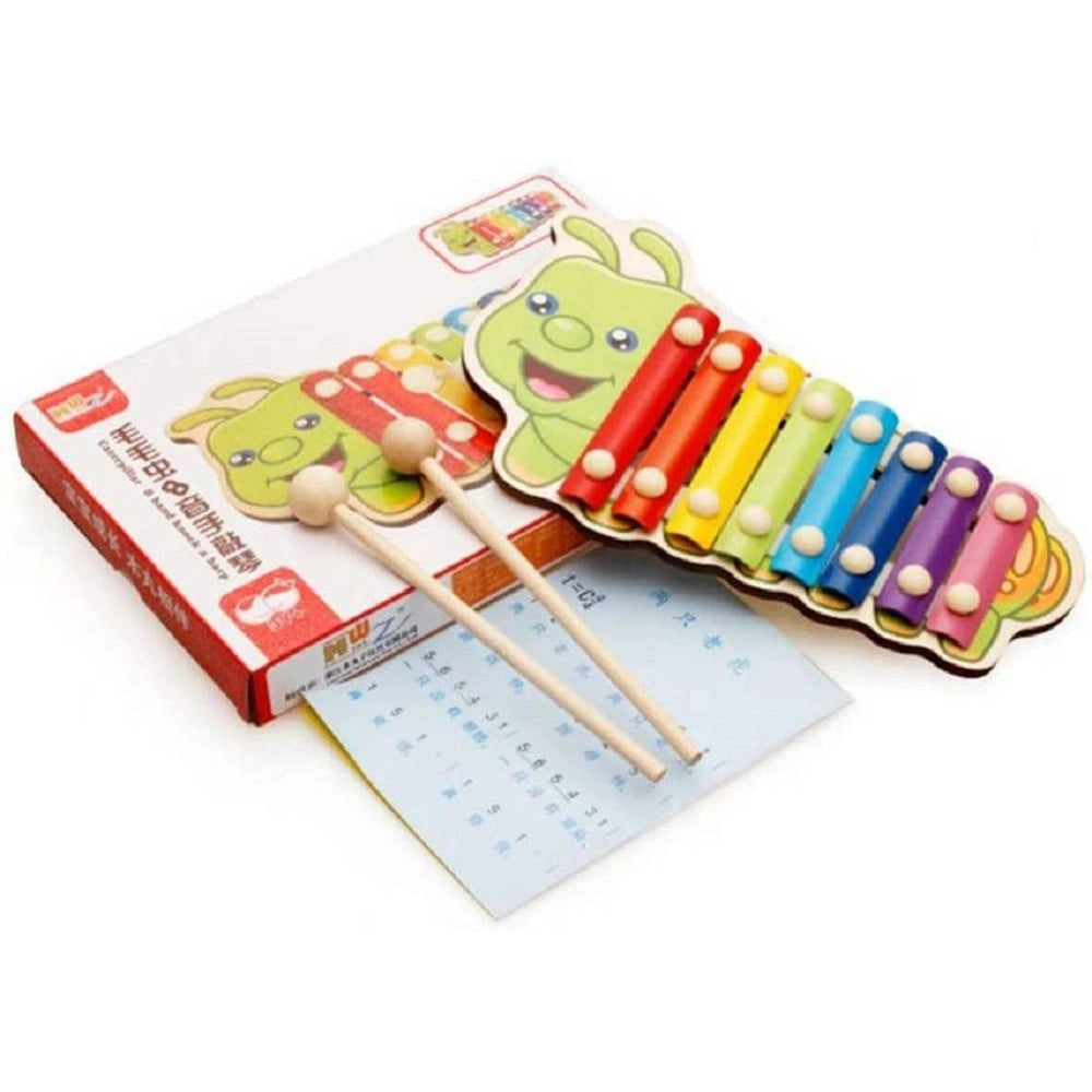 Trade Shop - Xilofono A Forma Di Bruco Colorato Gioco Musicale Per Bambini In Legno 8 Toni -
