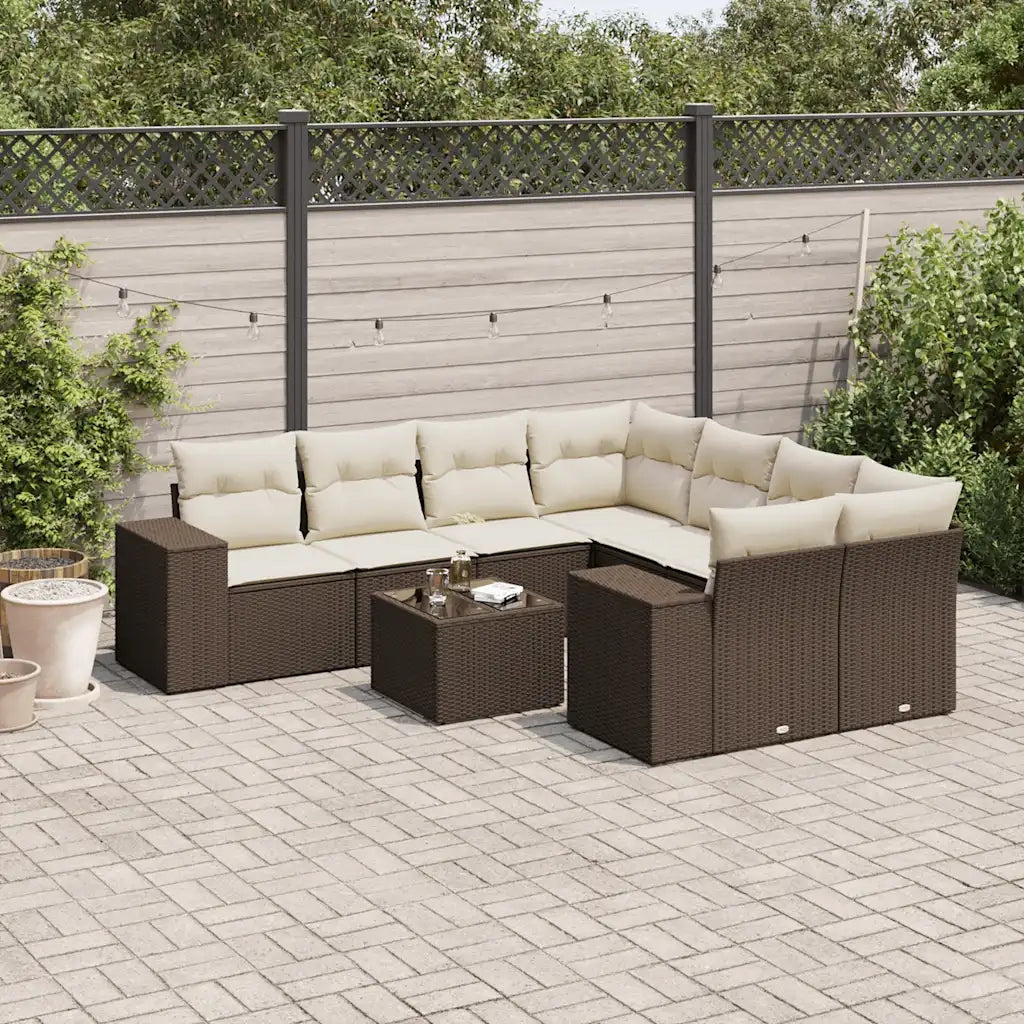 Set Divani da Giardino 9pz con Cuscini Marrone in Polyrattan 3254700