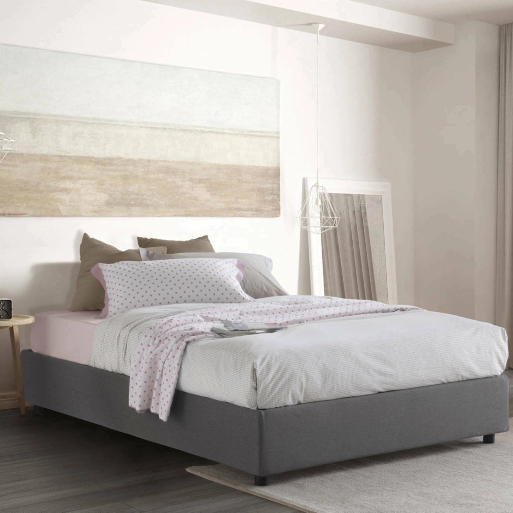 Letto matrimoniale Arvic, Letto contenitore con rivestimento in tessuto, Made in Italy, Apertura frontale, adatto per materasso cm 140x200, Grigio