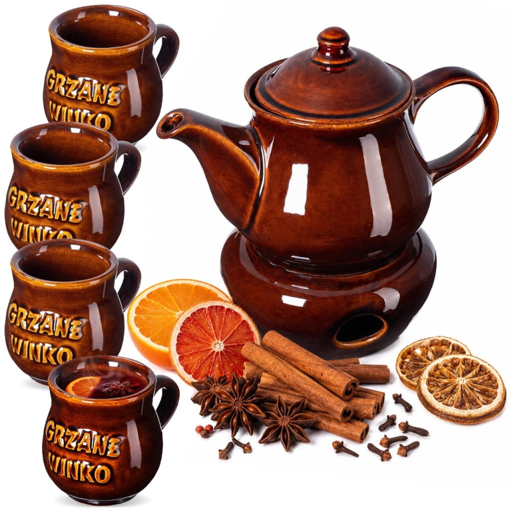 Set di 4 tazze da vin brulé KADAX da 250 ml con bollitore e riscaldatore.