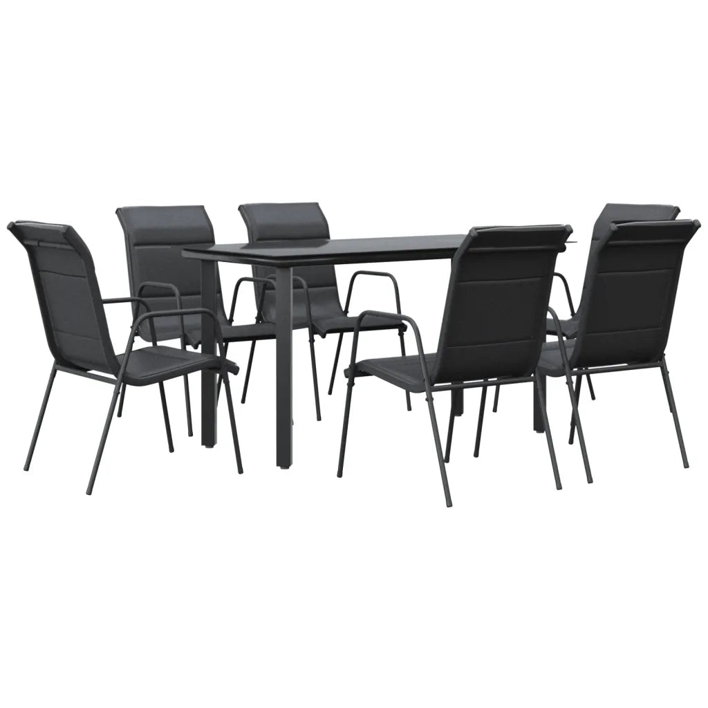 Set da Pranzo da Giardino 7 pz Nero in Acciaio e Textilene