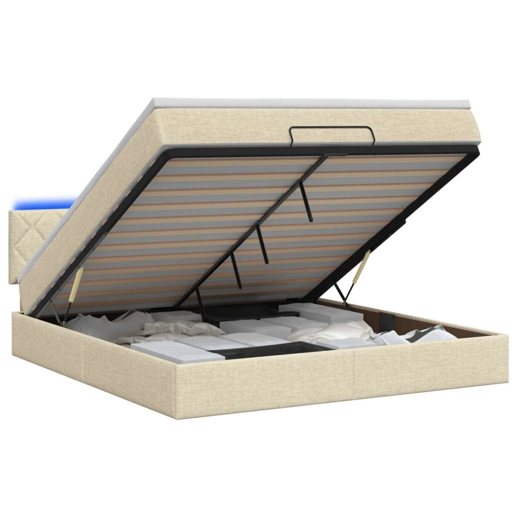 Letto Ottomano con Materasso e LED Crema 180 x 200 cm Tessuto 3457014