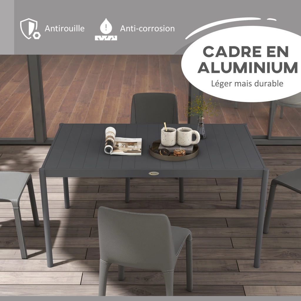 Tavolo da giardino rettangolare per 6 persone ¨C zephmum ¨C alluminio, piano a doghe, 145x90x74 cm, grigio