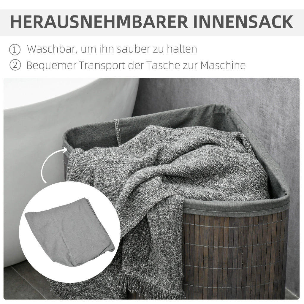 CESTO PORTABIANCHERIA Angolare 55 L 38x38x57 cm Bambù Grigio con coperchio
