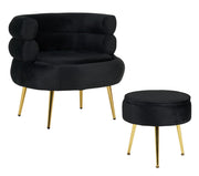 Poltrona Camera da Letto e Salotto in Velluto con Poggiapiedi Contenitore - Poltroncina Relax Moderna con Gambe in Metallo Placcato Oro - Design Moderno, Seduta Morbida con Cuscino - Sedia in Velluto - Nero