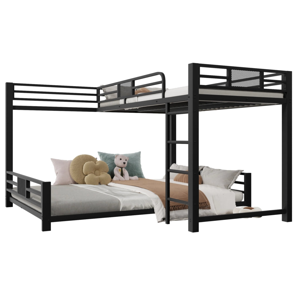 Letto a castello a L in metallo nero 90x200/140x200 con struttura robusta