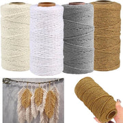 Pacco di corda macramè premium da 4 pezzi - 2 mm x 100 m - Corda di cotone per artigianato DIY - Decorazione per la stanza - Decorazione per il balcone - Decorazione per la camera da letto