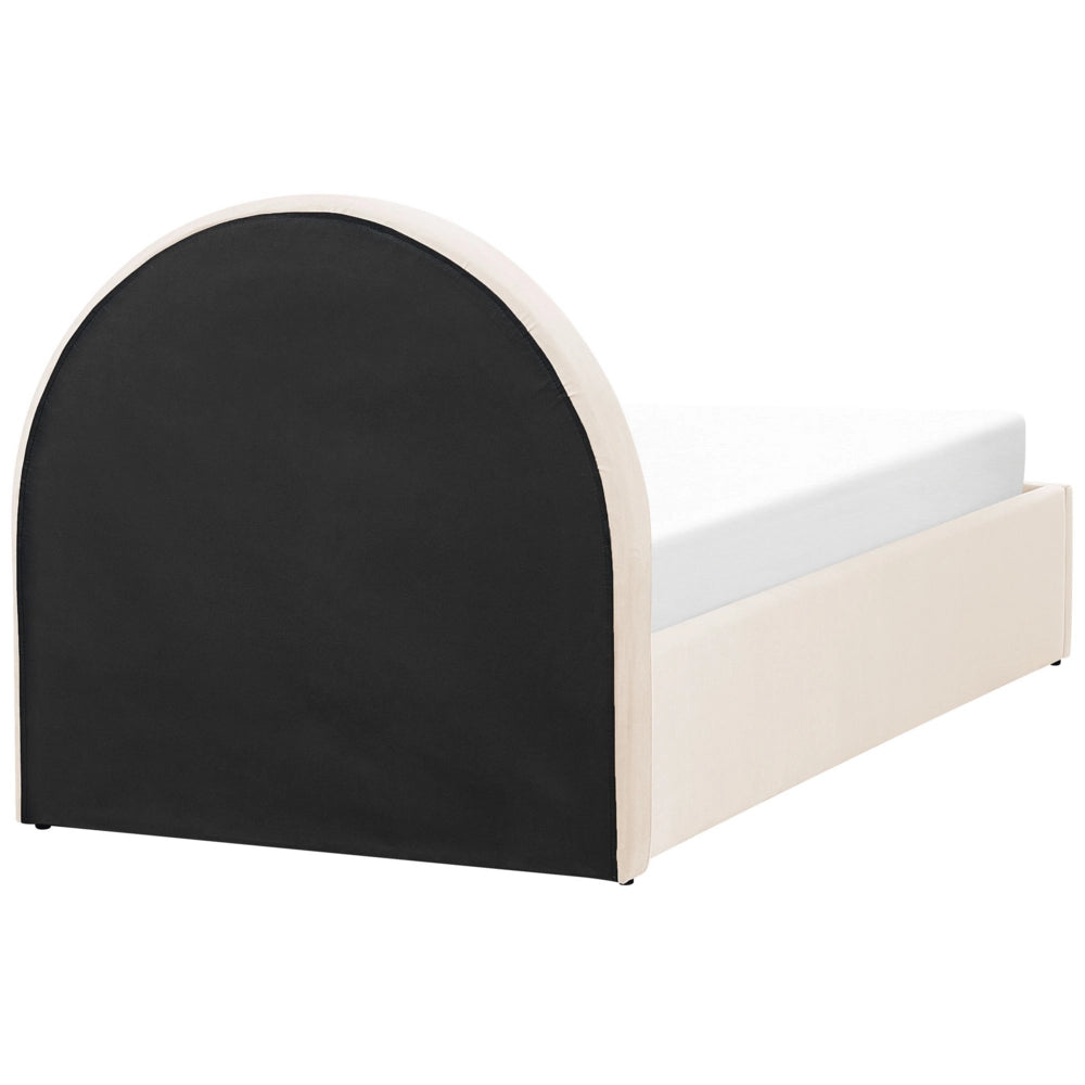 Letto con Contenitore in Velluto beige, Misura Singola 90 x 200 cm Design Minimalista Retro con Testiera a Mezza Luna con contenitore