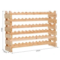 Scaffale Portabottiglie in Legno di Abete, Cantinetta Portabottiglie con 6 Ripiani per 72 Bottiglie e Peso Massimo 100 kg, 114x28x85 cm, Legno Naturale
