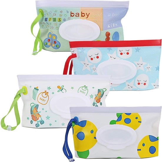 Dispensatore per asciugamani umidi - Ossigenatore per tessuto umido - Dispensatore per 4 asciugamani umidi per bambini - Dispensatore portatile e riutilizzabile per asciugamani umidi