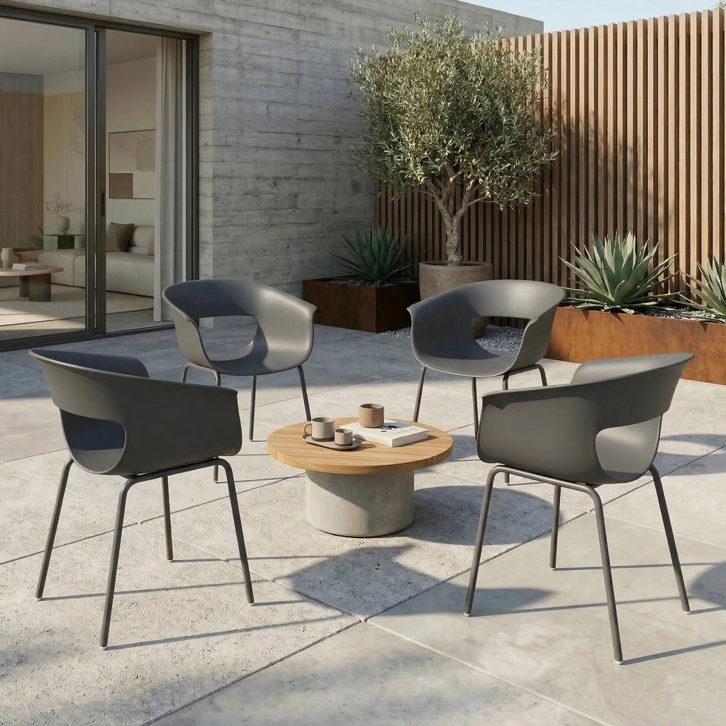 Sedie da giardino ergonomiche 4 pezzi con braccioli ¨C zephmum ¨C design intagliato resistente alle intemperie grigio scuro