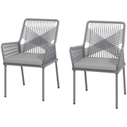 Set di 2 sedie da giardino in rattan e acciaio; cuscini lavabili; braccioli e schienale; Grigio scuro