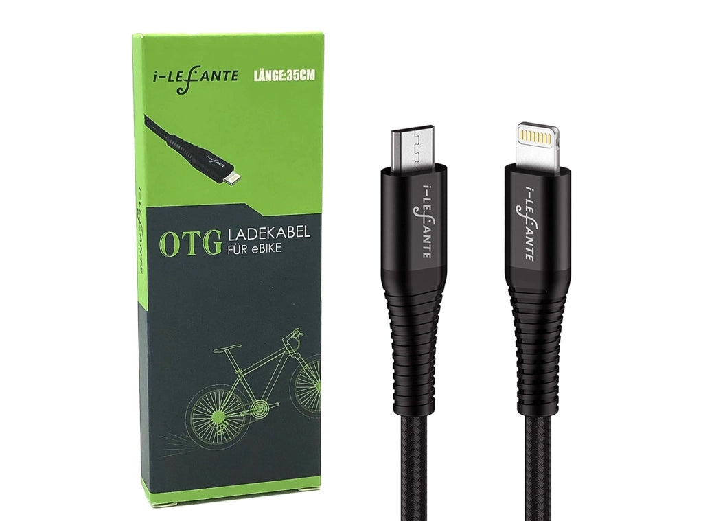 Cavo OTG di ricarica iOS eBIKE 35 cm di lunghezza Micro Usb to Lightning per Bosch Intuvia, Kiox, Nyon (vecchio) Display per Yamaha Display C, Display X