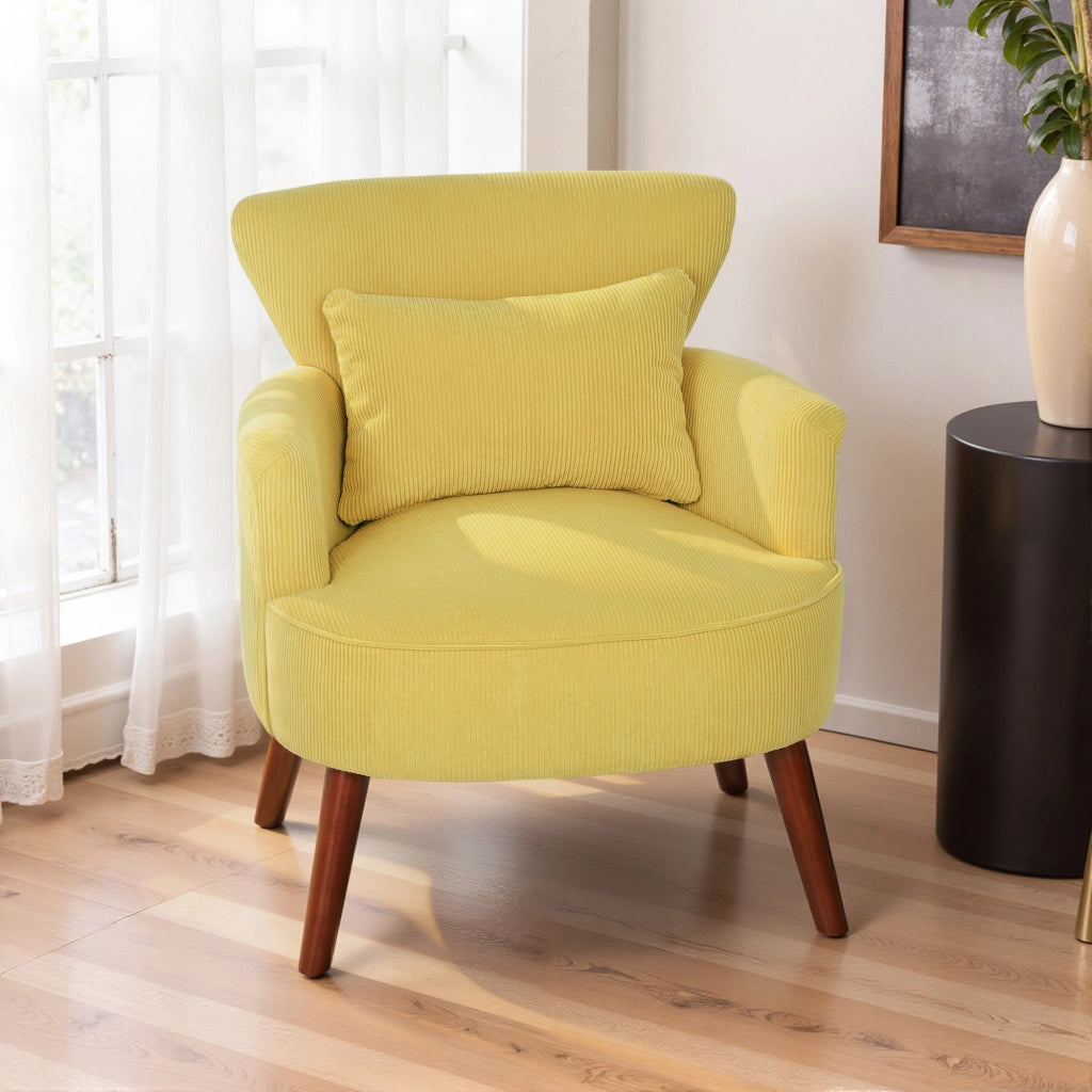 Poltrona moderna con braccioli e cuscino lombare ¨C zephmum ¨C gialla, gambe in legno di gomma