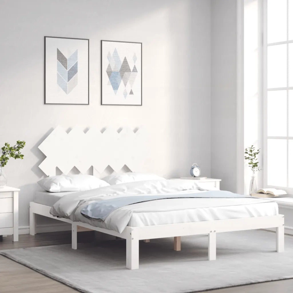 Giroletto con Testiera-Struttura Letto con testiera Bianco Small Double Legno Massello 879201