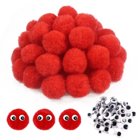 Pomponi rossi 50 pezzi 30 mm - Pomponi a fiocchi 100 pezzi - Set di confezioni per hobby - Attività manuali - Decorazioni - Pomponi per hobby