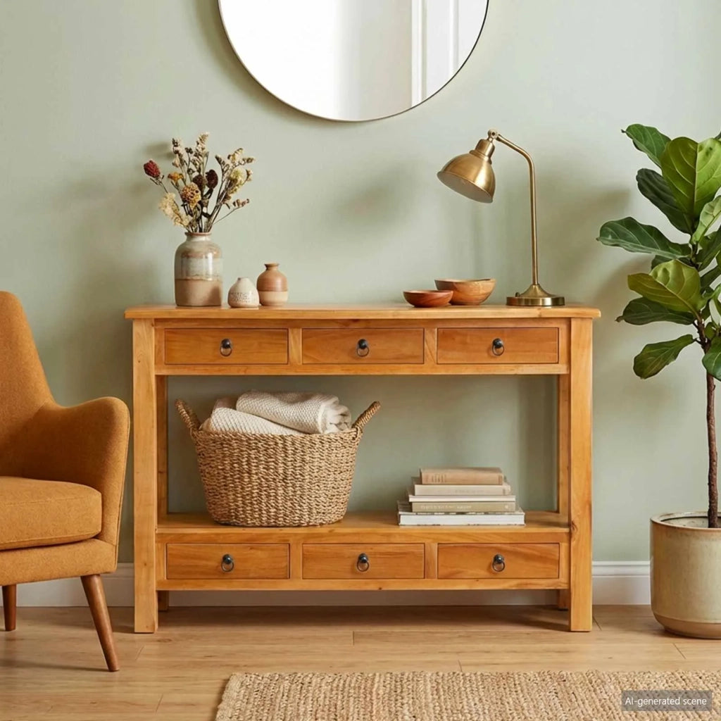Tavolo consolle con cassetto Naturale 115 x 32 x 76 cm