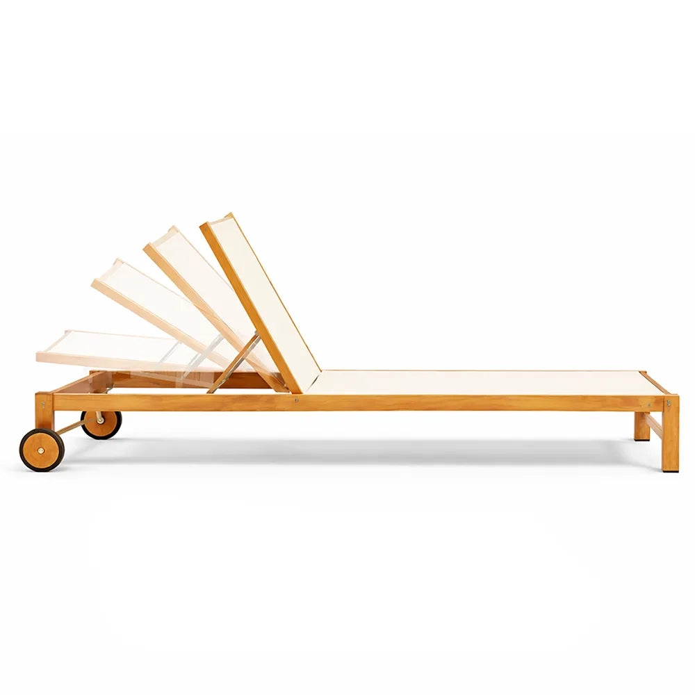 Set 2 Lettini Prendisole in Legno Teak con Ruote - Java Col. Beige