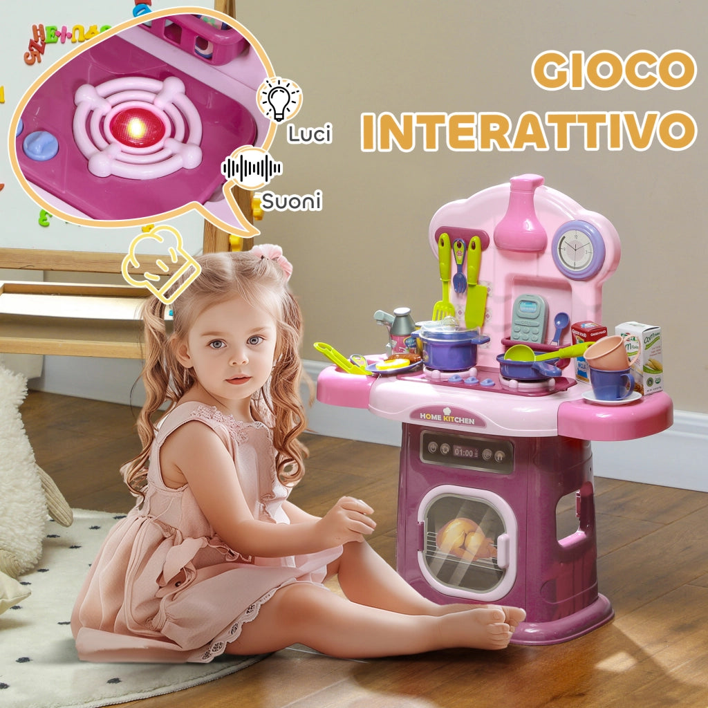 Cucina Giocattolo per Bambini con Accessori ¨C Zephmum ¨C Rosa 51x21x60 cm