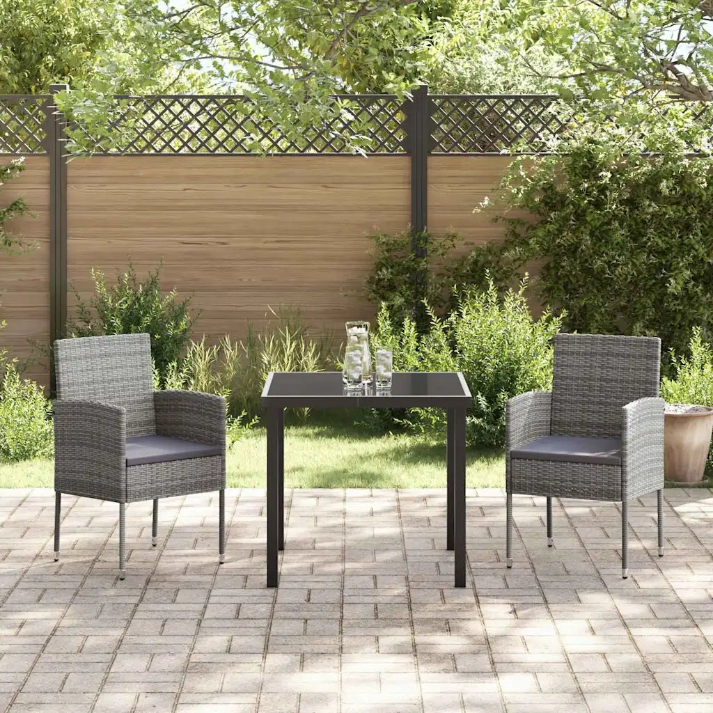 Set da Pranzo per Giardino con cuscino 3 pcs Grigio polyrattan