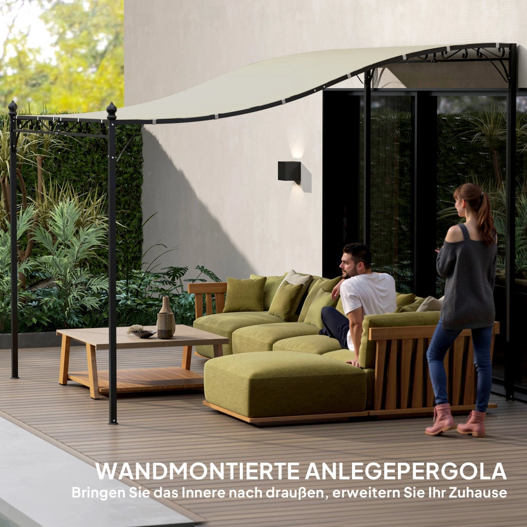 Pergola da parete 3x2,5 m ¨C zephmum ¨C crema, metallo, 300x250x250