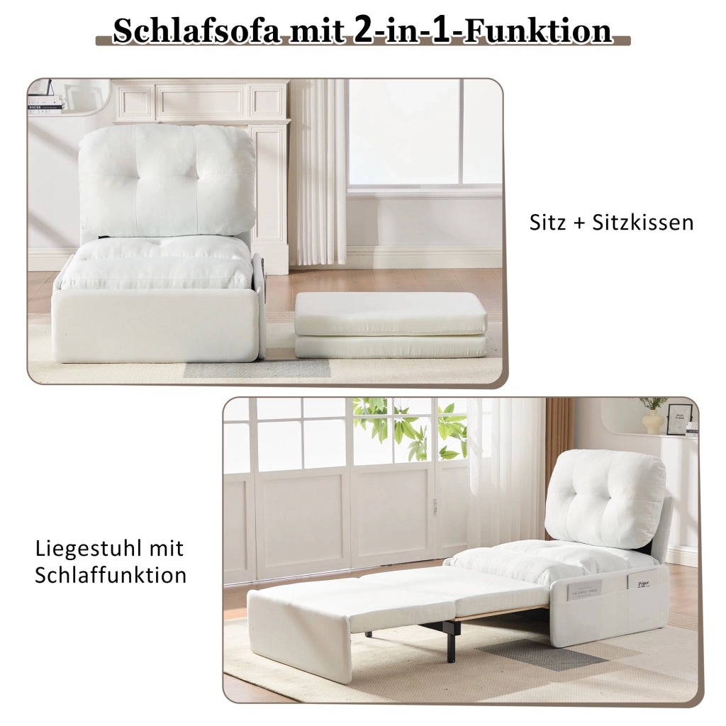 DIVANO LETTO 2 in 1 195x81,5 cm Tessuto bianco con materasso incluso