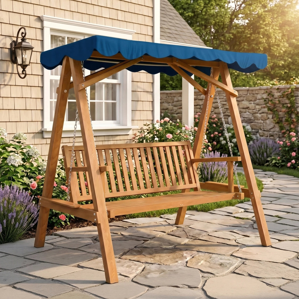 Dondolo da Giardino 3 Posti in Legno con Baldacchino 210x 130x 185cm