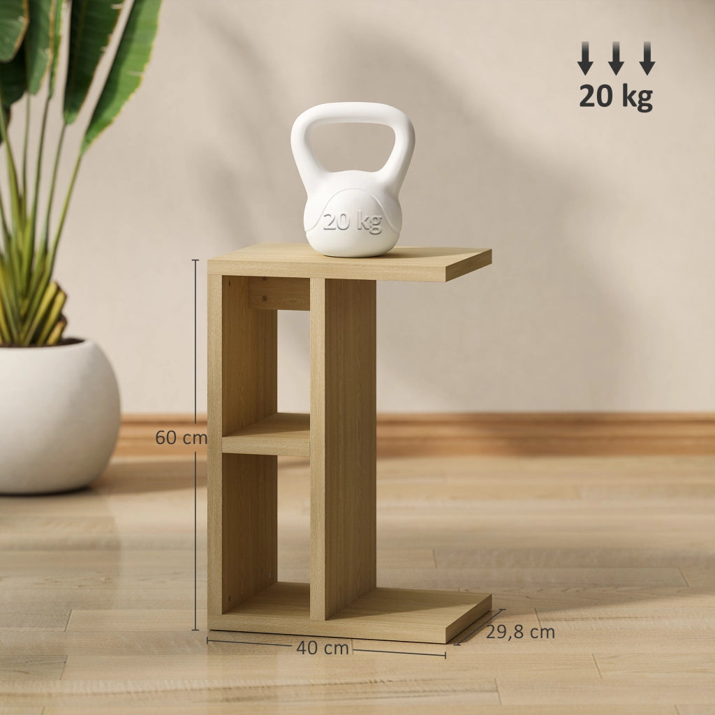Tavolino a C con 2 ripiani aperti ¨C Zephmum ¨C 40x29.8x60 cm, effetto rovere
