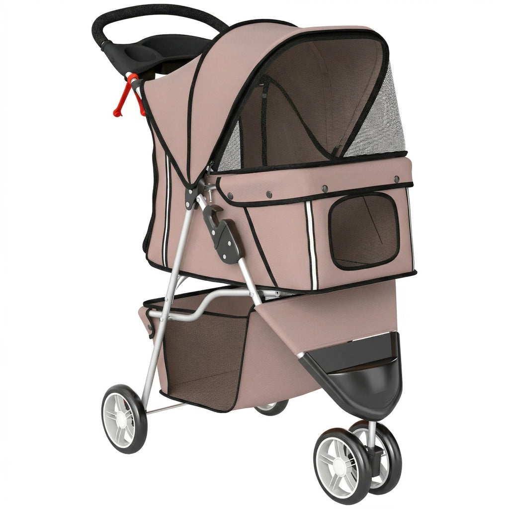 Passeggino per cani pieghevole 77 x 44 x 102 cm leggero ideale in viaggio ruote piroettanti design moderno in tessuto marrone 21_0007214