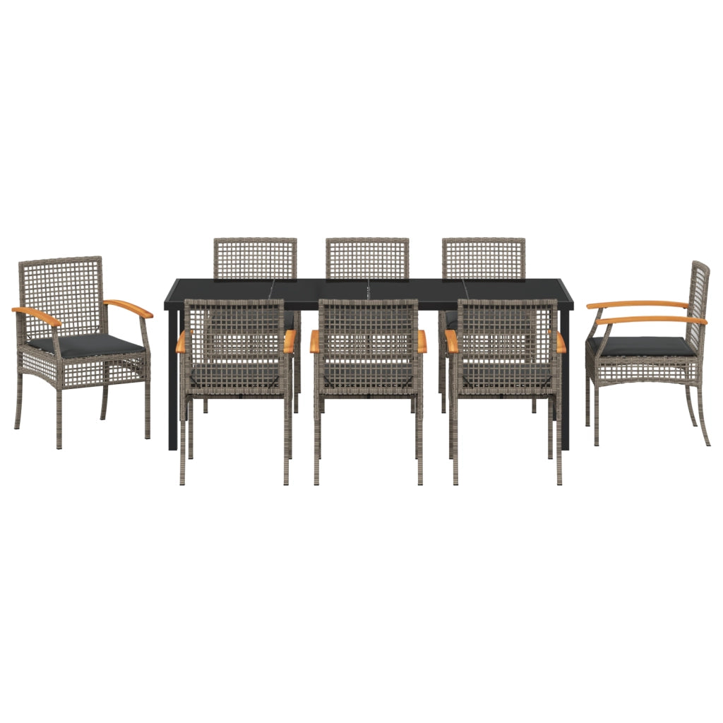 Set da Pranzo da Giardino 9 Pezzi con Cuscini Grigio Polyrattan