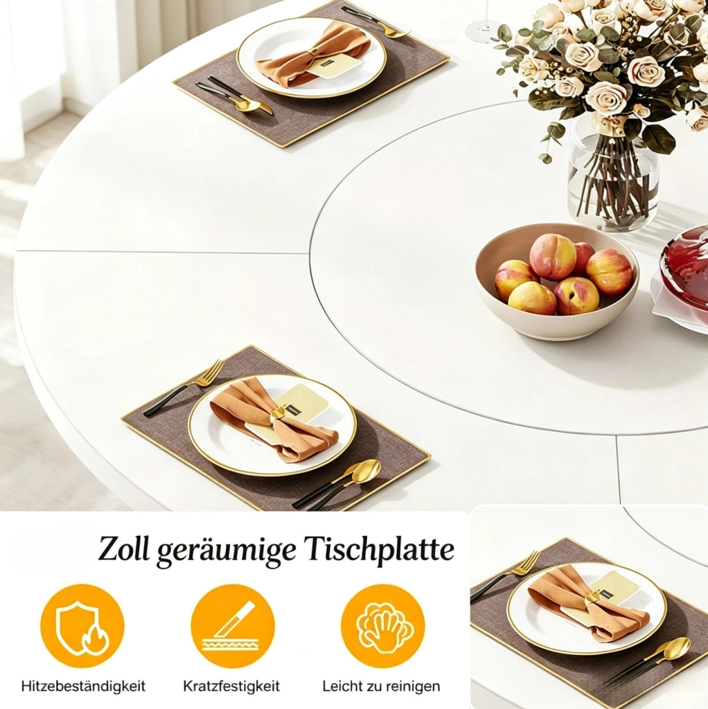 Tavolo da pranzo rotondo 120 cm bianco e oro