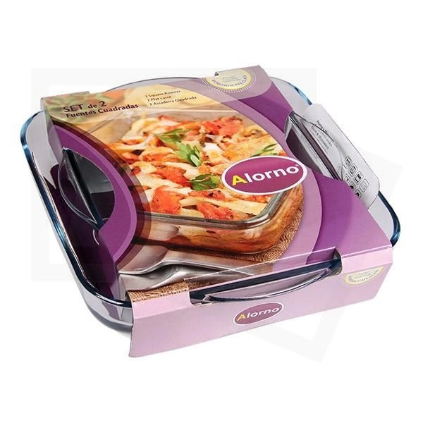 Set 2 Casseruole Pirofile Forno e Frigo in Vetro Quadrate 28 x 28 + 22 x 22 cm