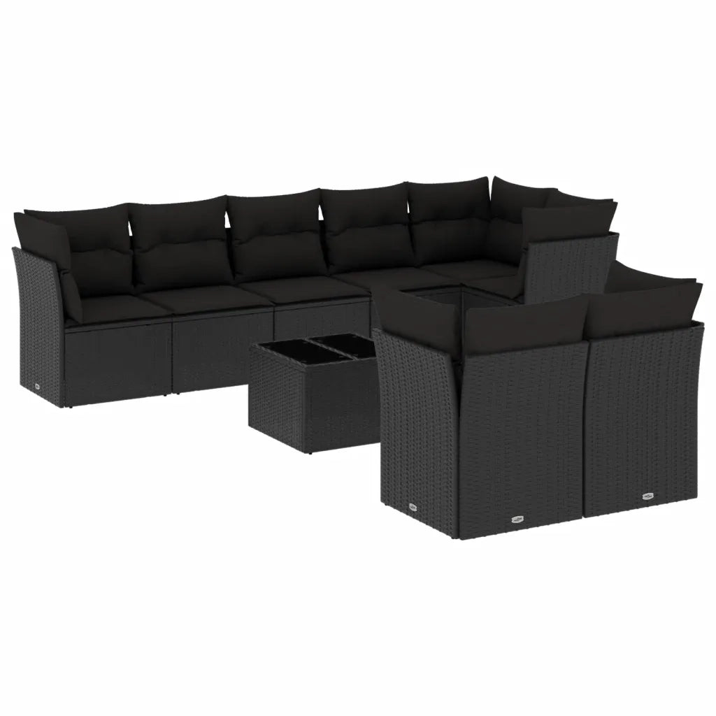 Set Divani da Giardino 9 pz con Cuscini Nero in Polyrattan 3217915