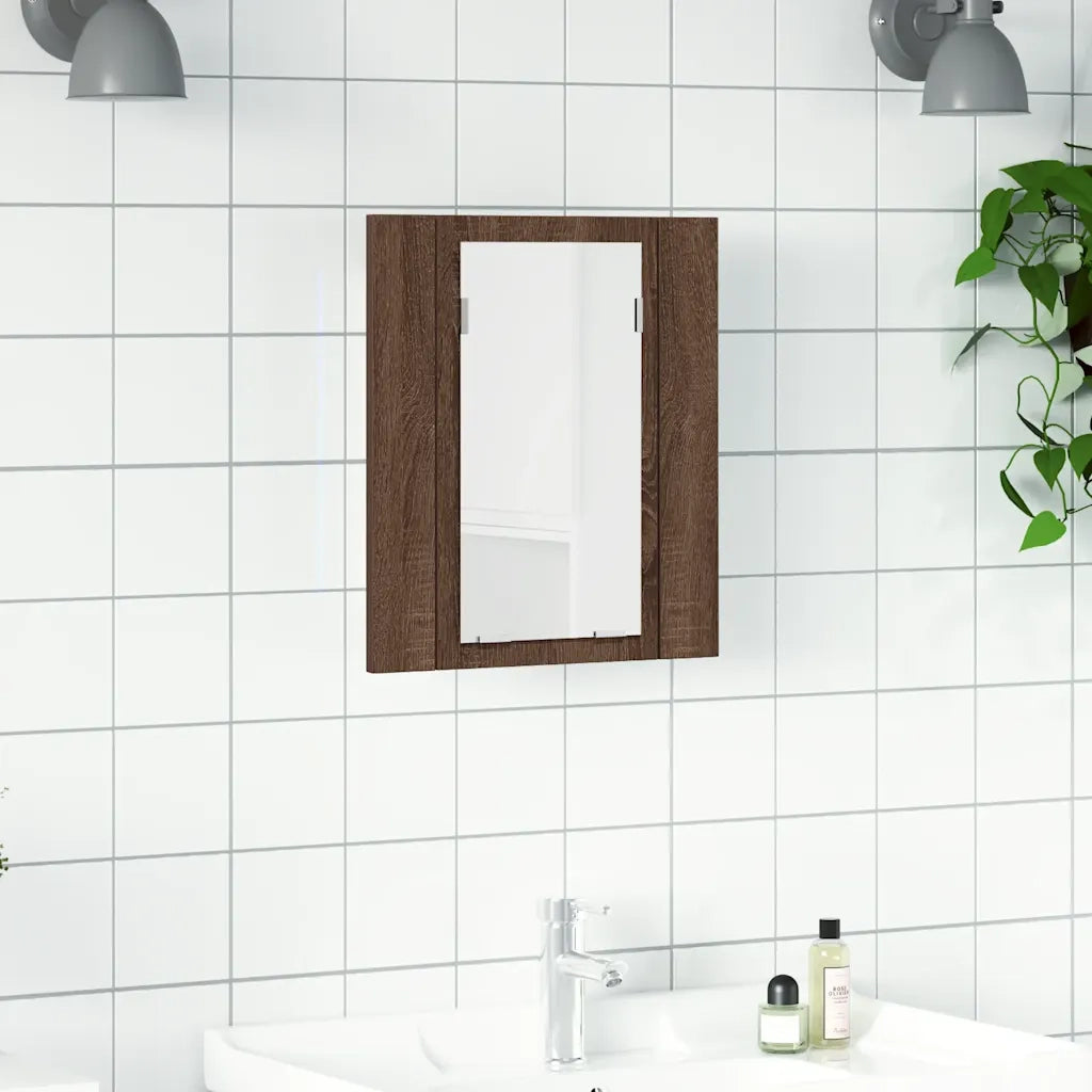 Mobile Bagno | Armadio da bagno Specchio LED Rovere Marrone 40x12x45cm Multistrato