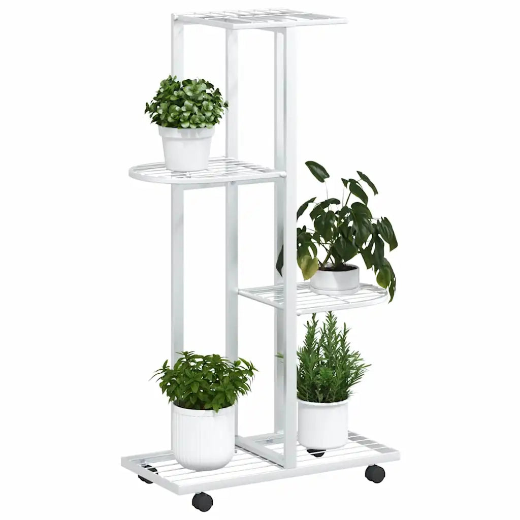 Fioriera a 4 Piani con Ruote 44x23x80 cm Ferro Bianco 343116