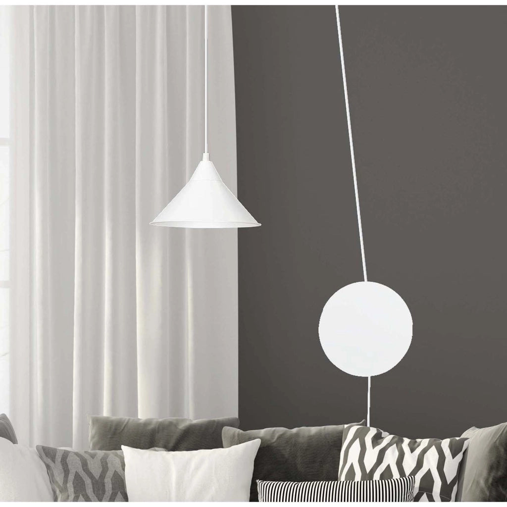 Sospensione Minimal 1 Luce Fujin In Acciao Bianco E Paralume A Cono