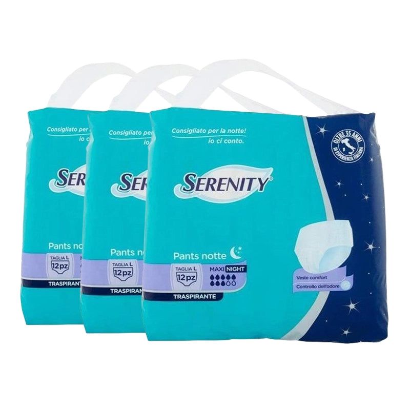 SET 3 SERENITY PANTS NOTTE MUTANDINE ASSORBENTI TRASPIRANTI TAGLIA L 12 PEZZI